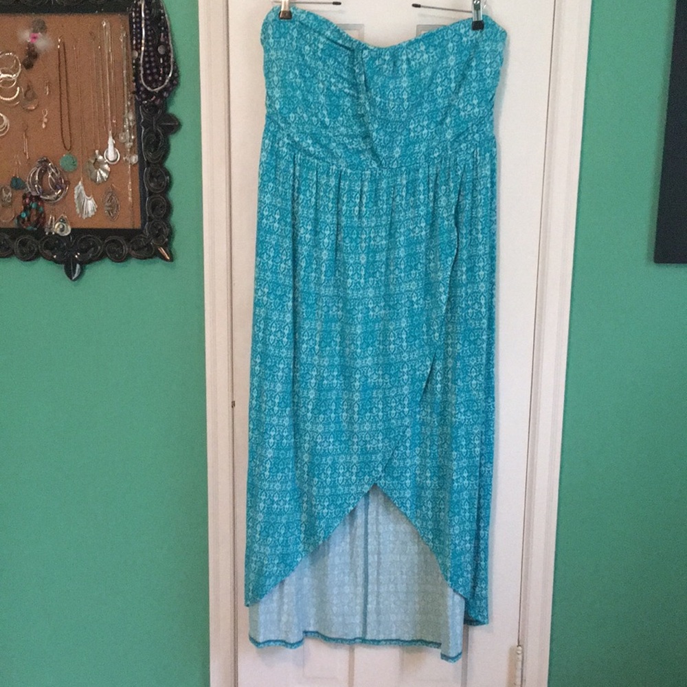 Turquoise Hi Low Strapless Dress